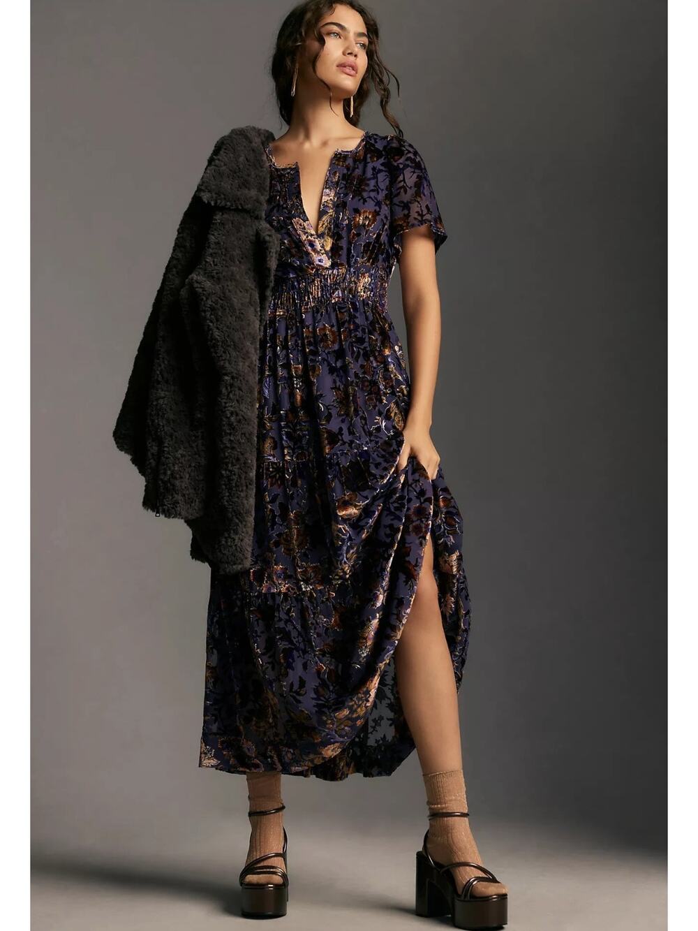 Anthropologie The Somerset Maxi Dress Velvet Devore Bohemian Witchy Medium MP